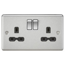 Knightsbridge 13A 2 Gang DP Switched Socket with Twin Earths - Brushed Chrome with Black Insert