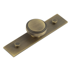 Hoxton by Frelan Cropley Stepped Round Cabinet Knob on Plain Backplate - 40mm Diameter - Antique Brass