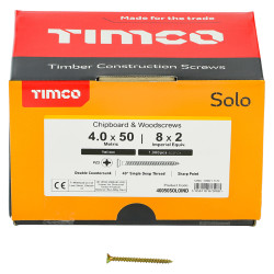 TIMCO Solo Chippy Pozi Countersunk Wood Screws - 4.0 x 50mm - Yellow Zinc - Pack of 1000