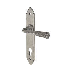 Olde Forge Pewter Gothic Euro Lock Door Handles - Long Plate - 247 x 44mm