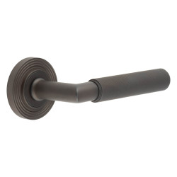 Burlington by Frelan Dark Bronze Knurled Fire Rated Door Handles on Round Reeded Rose - Piccadilly Range