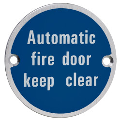 Touchpoint Automatic Fire Door Keep Clear Door Sign - 75mm Diameter - Satin Aluminium