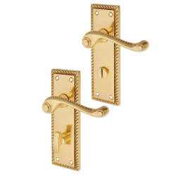 Touchpoint Polished Brass Georgian Scroll Bathroom Door Handles - 150 x 48mm