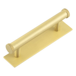 Hoxton by Frelan Wenlock 15mm Knurled T-Bar Cabinet Pull Handle on Plain Backplate - 96mm c/c - Satin Brass