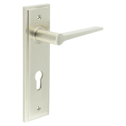 Burlington by Frelan Satin Nickel Fire Rated DIN Euro Lock Door Handles - Knightsbridge - 200 x 55mm