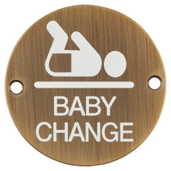 Hampstead Baby Change Door Sign - 75mm Diameter - Antique Brass