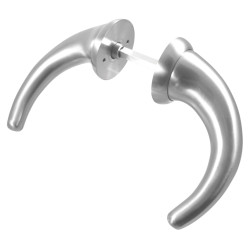 Satin Stainless Steel Anti-Ligature Horn Door Handles on Round Rose