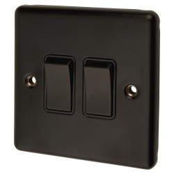 Eurolite Enhance Decorative 10A 2 Gang 2 Way Light Switch - Matt Black with Black Inserts