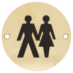 Hampstead Unisex Toilet Door Sign - 75mm Diameter - Satin Brass