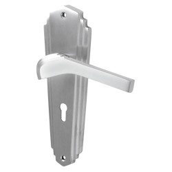 Heritage Brass by M Marcus Satin Chrome Art Deco Keyhole Lock Door Handles - Waldorf Range - 203 x 66mm