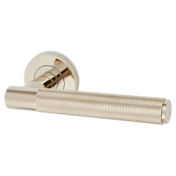 Alexander and Wilks Polished Nickel Knurled Door Handles on Round Rose - Spitfire Range