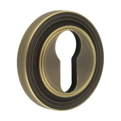 Burlington BUR61 by Frelan Escutcheon on Reeded Rose - 53mm Diameter - Euro - Antique Brass