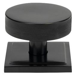 From The Anvil Brompton Round Knurled Centre Door Knob on Square Rose - 90 x 90mm Rose - Black