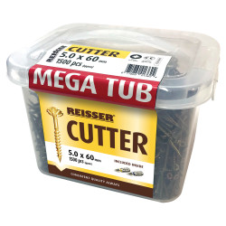 Reisser Cutter Pozi Countersunk Wood Screws Mega Tub - 5.0 x 60mm - Yellow Zinc - Pack of 1500