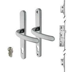3 Point Multipoint Lock Kit and Handle - 2 Hook - 35mm Backset - 92mm c/c - Bright Chrome