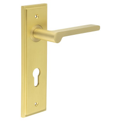 Burlington by Frelan Satin Brass Fire Rated DIN Euro Lock Door Handles - Fitzrovia - 200 x 55mm