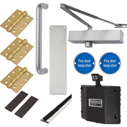 Medium Duty Pull Door Handle Fire Door Kit & Dorgard Holder - Size 2-4 - Push/Pull - Aluminium
