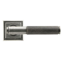 From The Anvil Pewter Knurled Door Handles on Square Rose - Brompton Range
