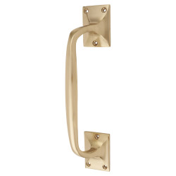 Traditional Heavy Cast Offset Door Pull Handle - Screw Fix - 250mm Centres - Polished Brass