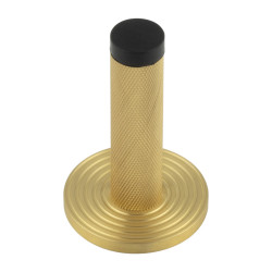 Burlington by Frelan Knurled Projection Door Stop on Reeded Rose - 76mm Projection - Satin Brass