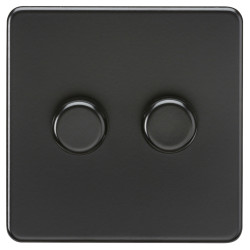Knightsbridge 5 - 150W 2 Gang 2 Way Push On/Off Rotary Intelligent LED Dimmer Switch - Matt Black