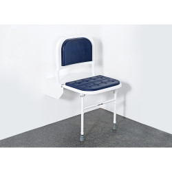 Fitzroy of London Doc M Padded Folding Wall Shower Seat, Legs & Back - 500 x 410 x 690mm - Wht/Blue