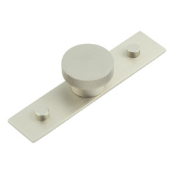 Hoxton by Frelan Wenlock Knurled Round Cabinet Knob on Plain Backplate - 40mm Diameter - Satin Nickel