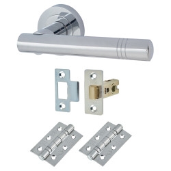 Touchpoint Polished Chrome Latch Door Handles on Rose Pack - Dakota Range