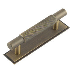 Hoxton by Frelan Taplow 18mm Knurled T-Bar Cabinet Pull Handle on Stepped Backplate - 96mm c/c - Antique Brass