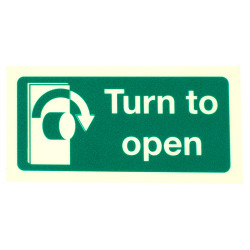Altro Photoluminescent Turn to Open Clockwise Sign - 100 x 50mm - Rigid Plastic