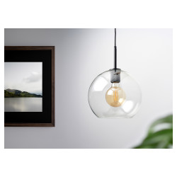 Altro Paradera Knurled Ceiling Light Pendant - Matt Black Fittings and Domed Clear Glass Shade