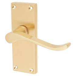 Touchpoint Satin Brass Budget Scroll Latch Door Handles - Short Plate - Mia Range - 114 x 42mm