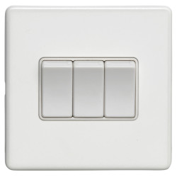 Eurolite Concealed 10A 3 Gang 2 Way Screwless Flat Plate Light Switch - Matt White