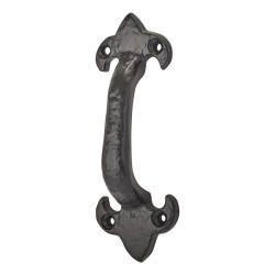 Olde Forge Fleur de Lys Offset Door Pull Handle - Screw Fix - 130 x 45mm - Antique Black Iron