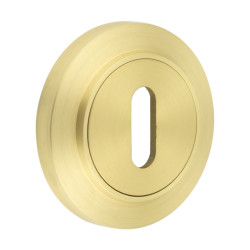 Burlington BUR60 by Frelan Escutcheon on Chamfered Rose - 53mm Diameter - Keyhole - Satin Brass