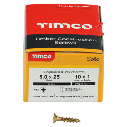 TIMCO Solo Chippy Pozi Countersunk Wood Screws - 5.0 x 25mm - Yellow Zinc - Pack of 200