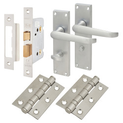 Touchpoint Satin Chrome Victorian Straight Bathroom Lock Door Handles Pack