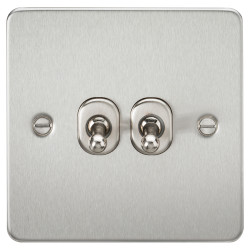 Knightsbridge 10AX 2 Gang 2 Way Flat Plate Toggle Light Switch - Brushed Chrome