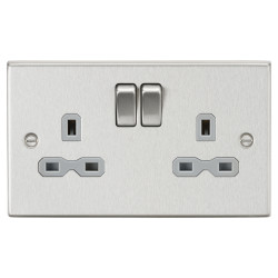 Knightsbridge 13A 2 Gang DP Switched Socket with Twin Earths - Brushed Chrome with Grey Insert