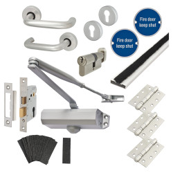 Light Duty Euro Lock Door Handle on Rose Fire Door Kit - Aluminium