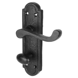 Olde Forge Antique Black Iron Scroll Bathroom Door Handles - Turnberry Range - 170 x 45mm