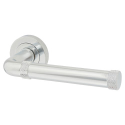 Jedo Polished Chrome Fire Rated Knurled Door Handles on Round Rose - Midtown Range