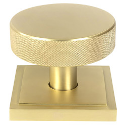 From The Anvil Brompton Round Knurled Centre Door Knob on Square Rose - 90 x 90mm Rose - Satin Brass