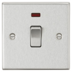 Knightsbridge 20A 1 Gang Square Edge Double Pole Appliance Switch with Neon - Brushed Chrome