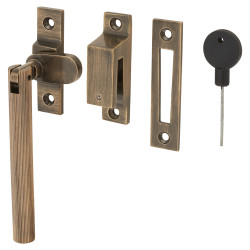 Hampstead Aspen Lines Locking Mortice & Hook Plate Window Fastener - Reversible - Antique Brass