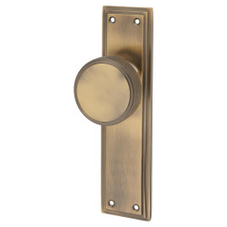 Hampstead Antique Brass Knurled Mortice Door Knob on Backplate - 205 x 52mm - Miller Range