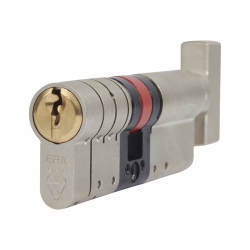 ERA 3 Star 6 Pin Fortress 80mm Euro Thumbturn Cylinder - 45mm Turn + 35mm - Sat Nickel/Pol Brass