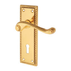 Touchpoint Polished Brass Georgian Scroll Keyhole Lock Door Handles - 150 x 48mm