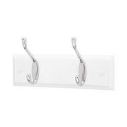 Touchpoint Hat & Coat Hook Rail - 225 x 70mm - 2 Hooks - White Board with Polished Chrome Hooks