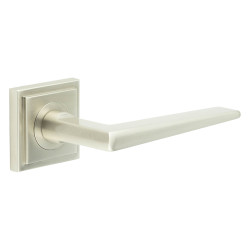 Burlington by Frelan Satin Nickel Fire Rated Door Handles on Square Stepped Rose - Mayfair Range